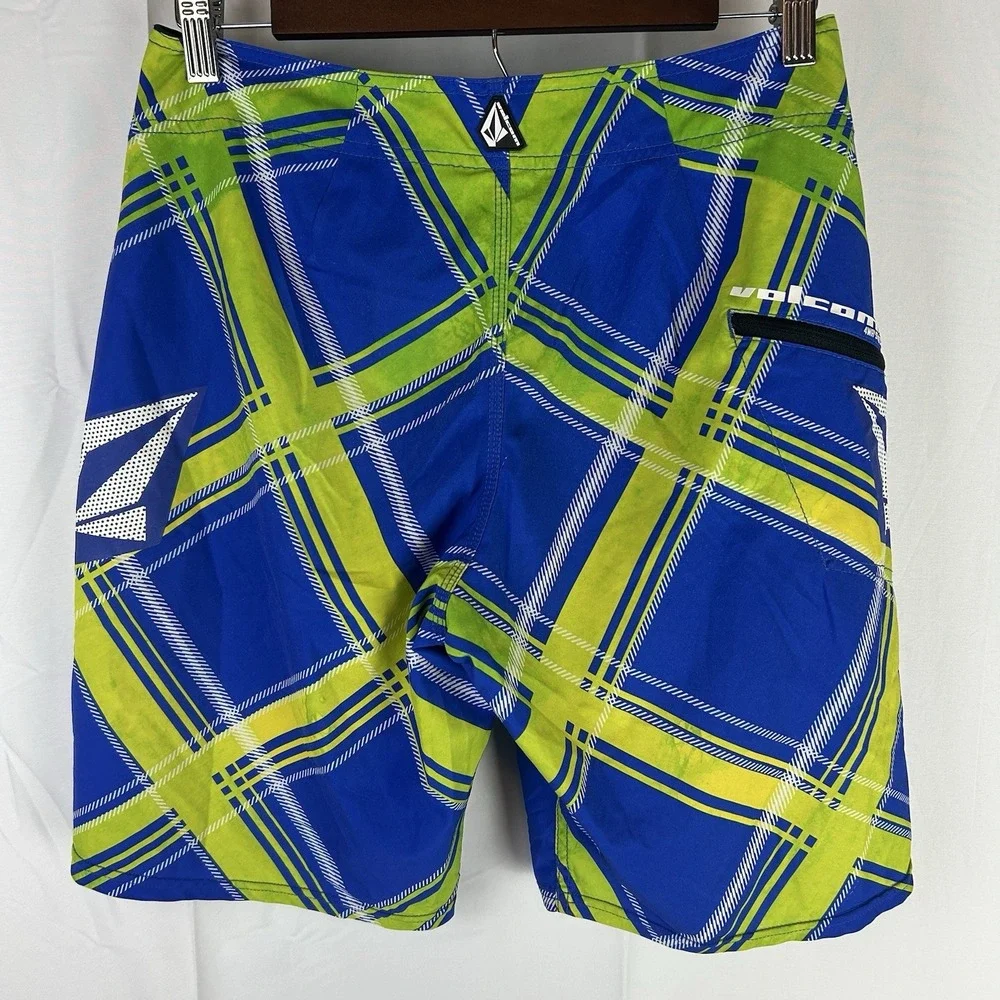 Volcom 4 Way Swim Trunks Men Board Shorts Surf Skater Blue Green‎ Pattern 28